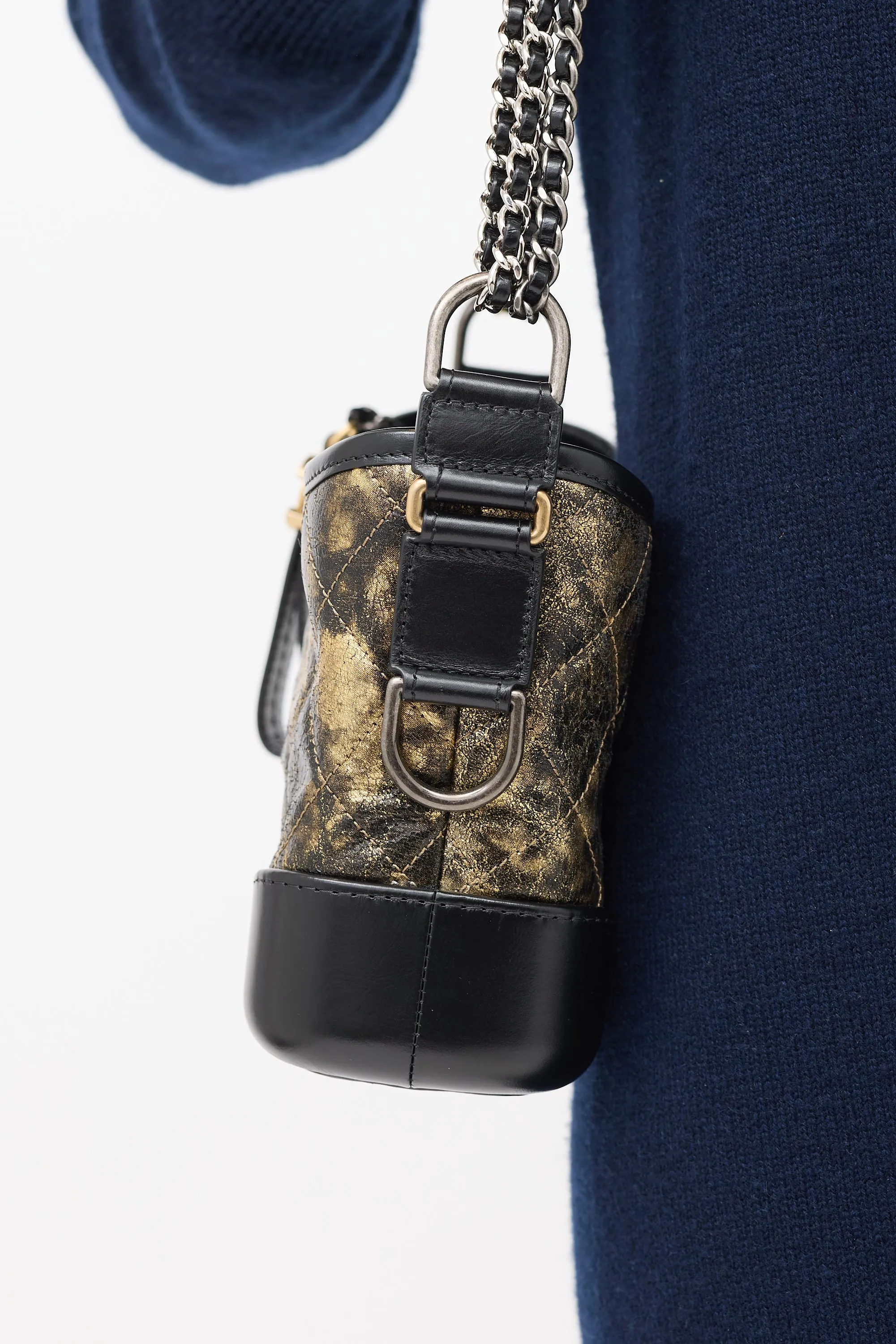 2018 Black & Gold Quilted Leather Small Gabrielle Hobo Bag