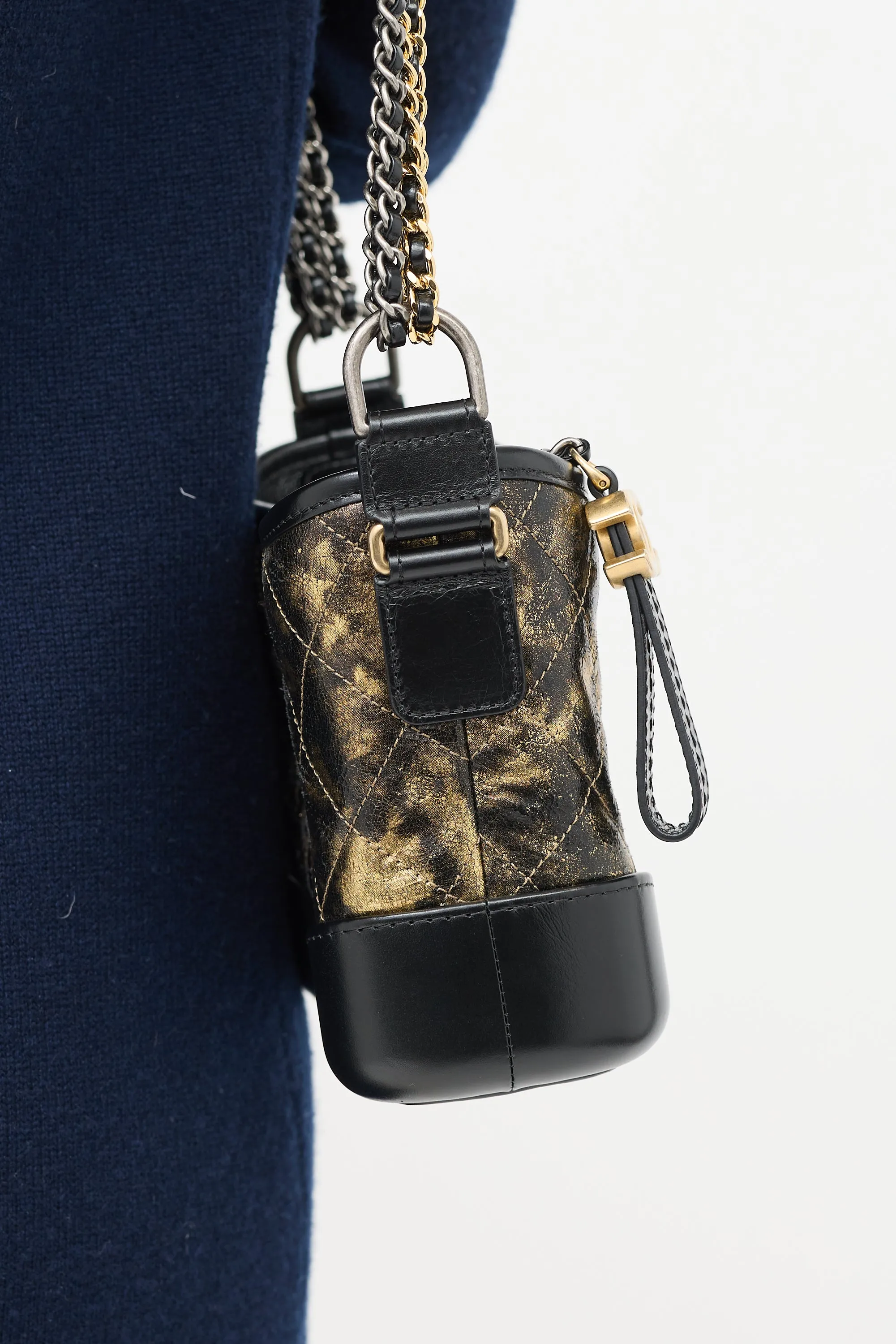 2018 Black & Gold Quilted Leather Small Gabrielle Hobo Bag
