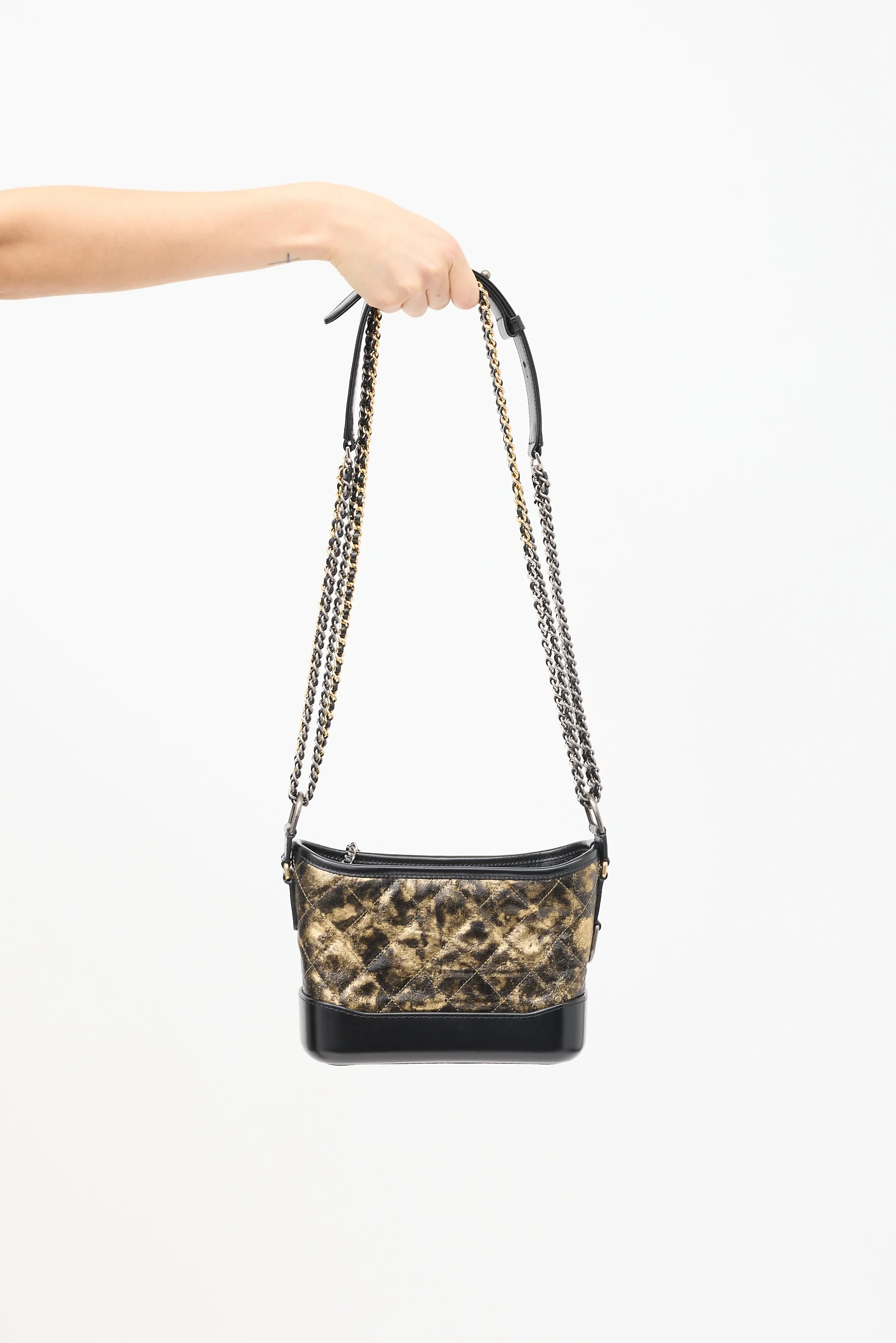 2018 Black & Gold Quilted Leather Small Gabrielle Hobo Bag