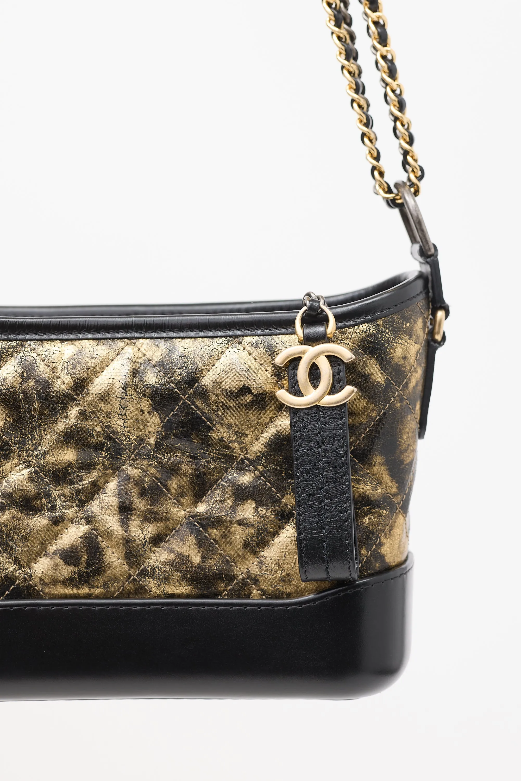 2018 Black & Gold Quilted Leather Small Gabrielle Hobo Bag