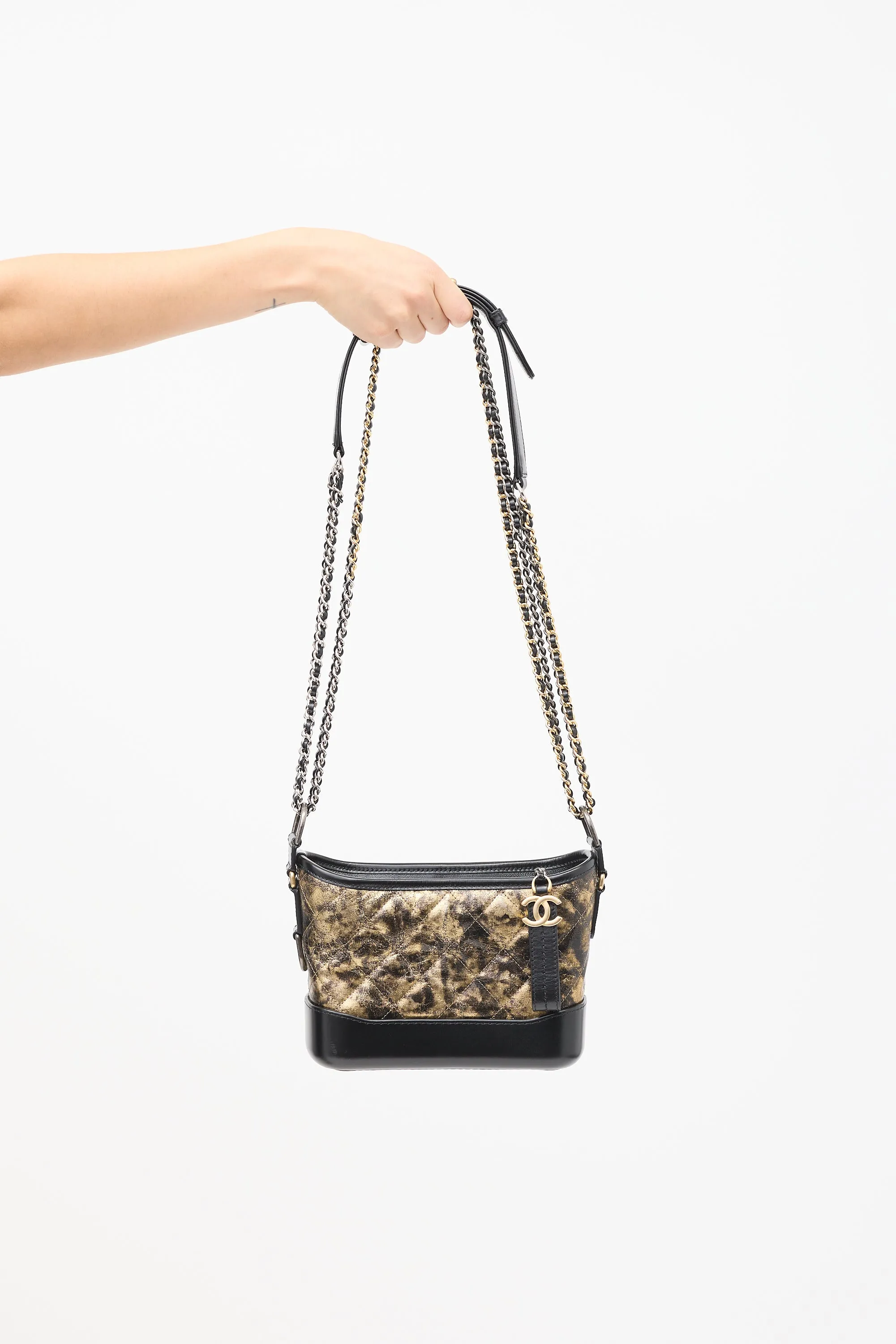 2018 Black & Gold Quilted Leather Small Gabrielle Hobo Bag
