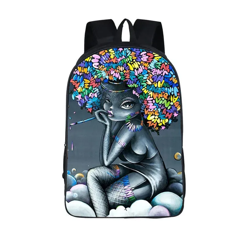 African American Student School Bags Notebook Backpacks 3D Printed Oxford Waterproof Travel Bags