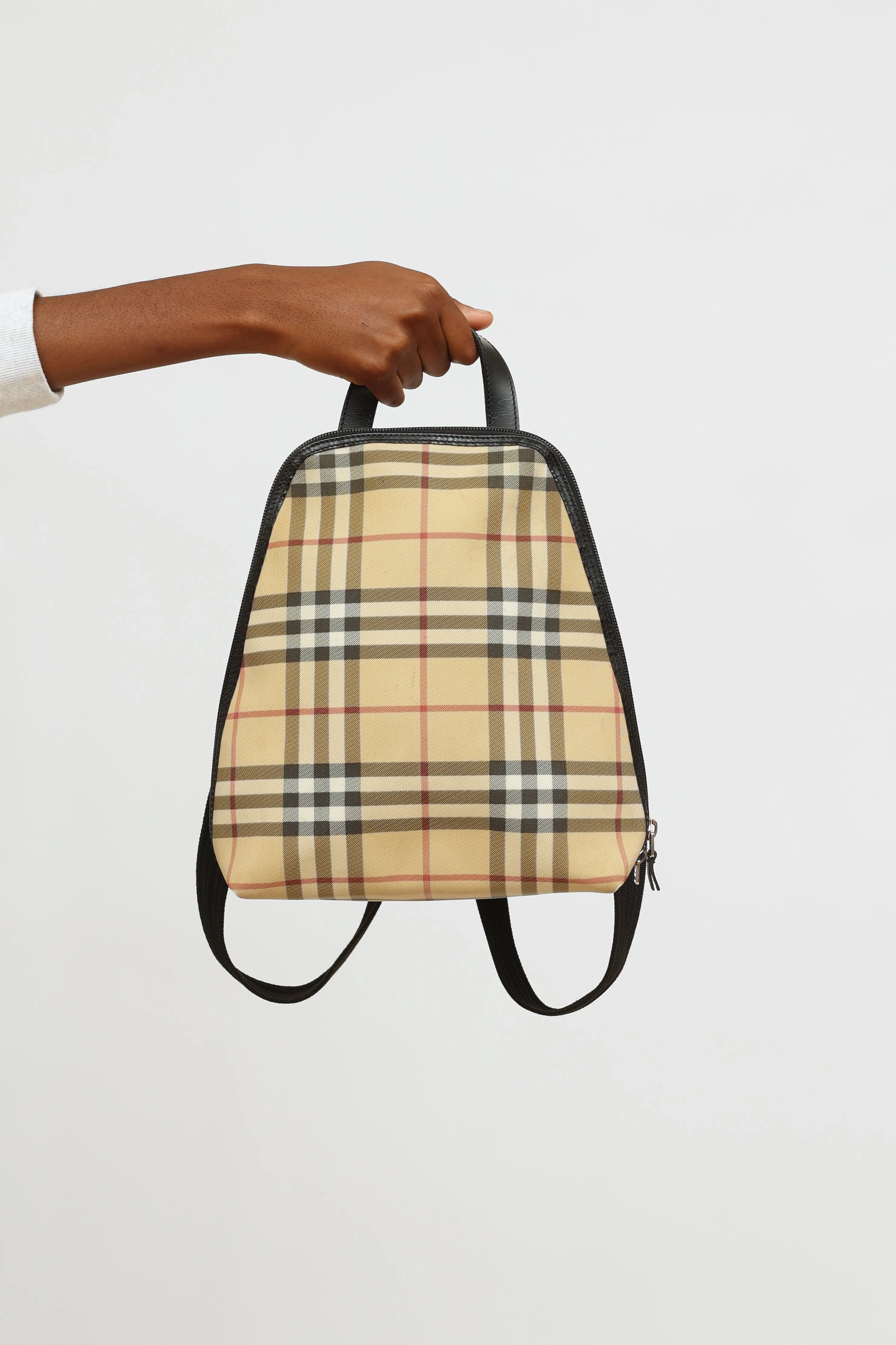 Beige Nova Check Canvas Backpack