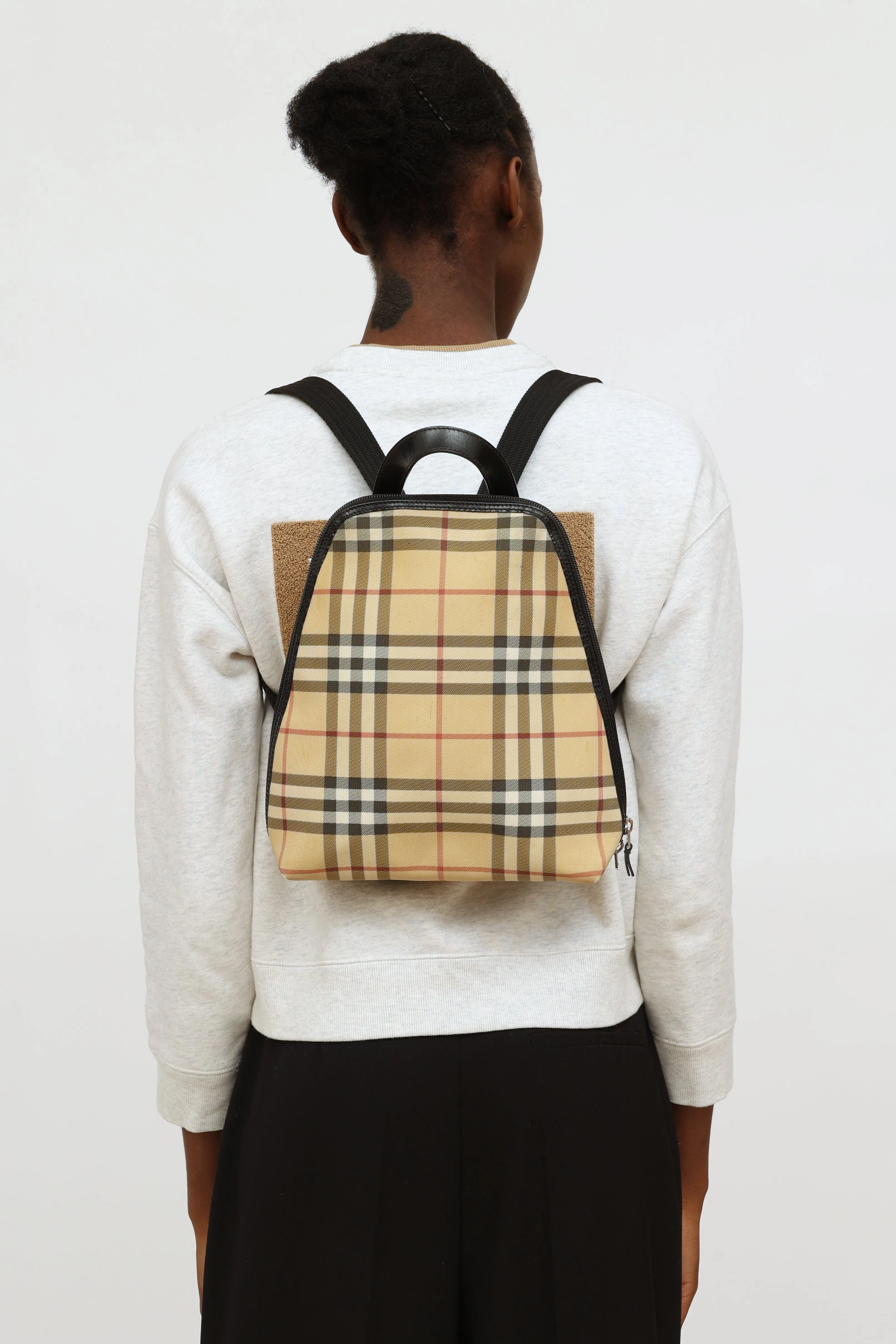 Beige Nova Check Canvas Backpack