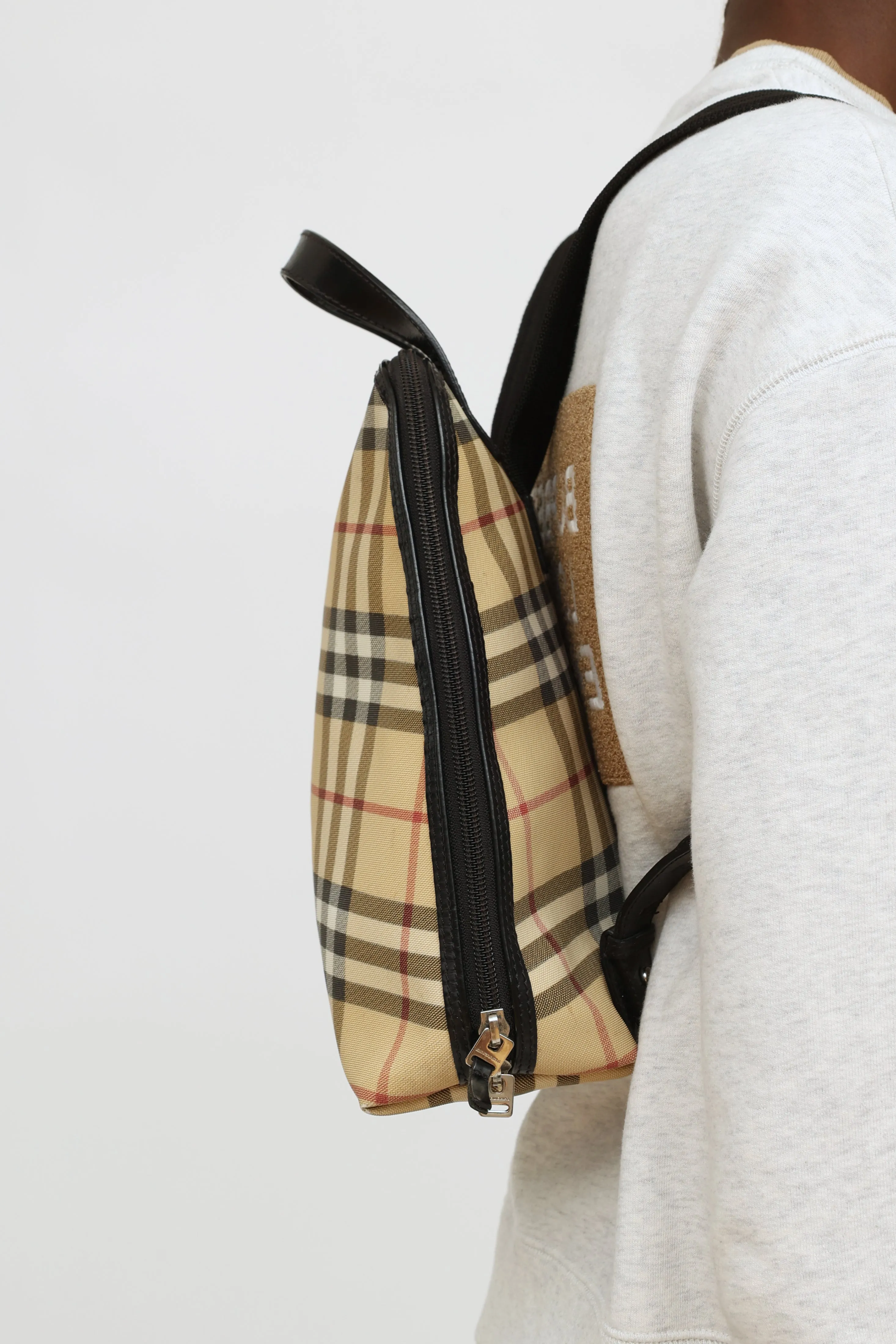 Beige Nova Check Canvas Backpack