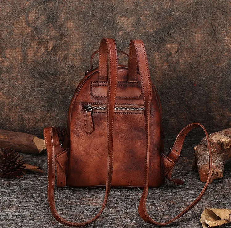 Best Vintage Rivet Black Gray Leather Rucksack Bag Womens Small School Backpacks Leather Backpack Purse
