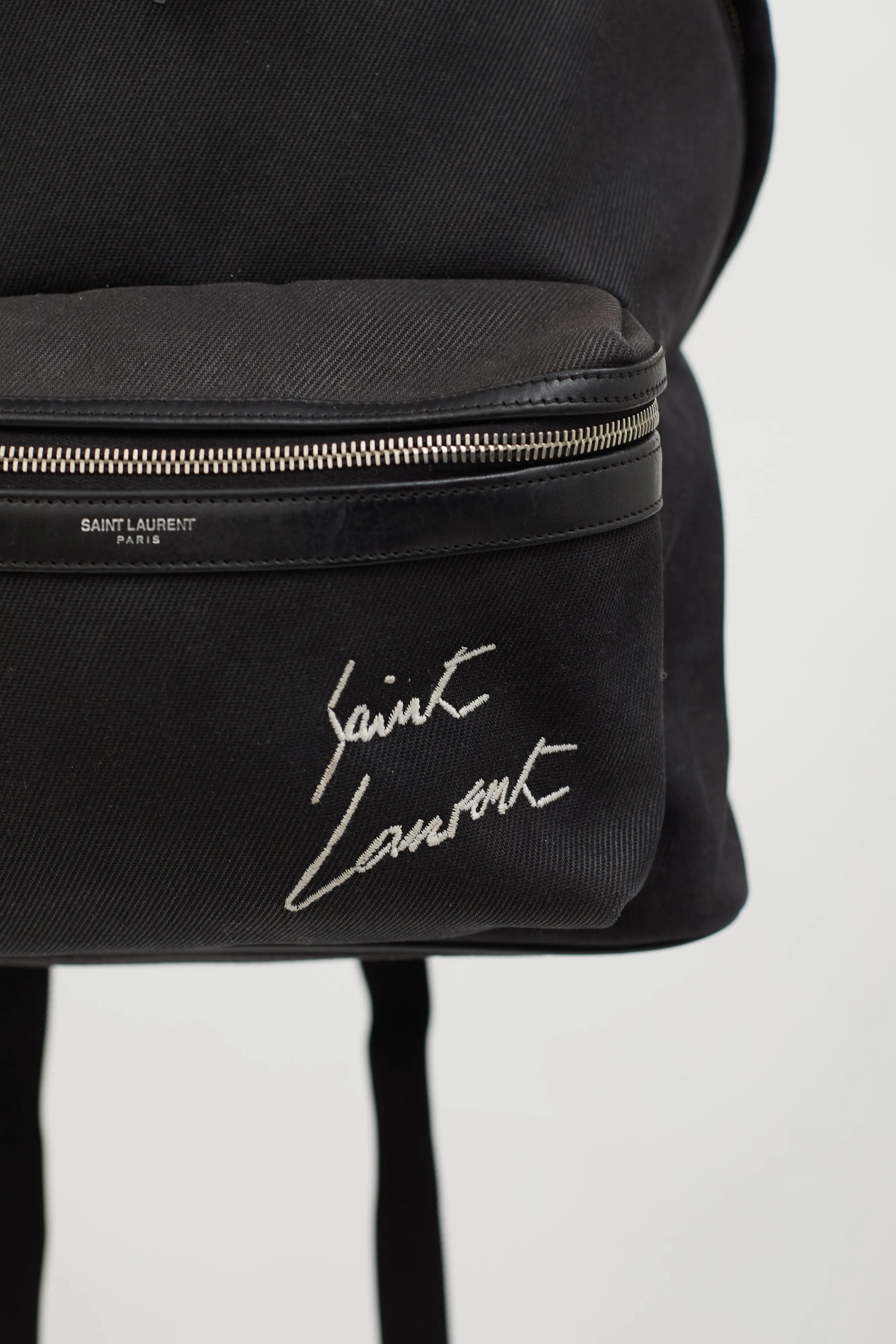 Black Canvas Embroidered City Backpack