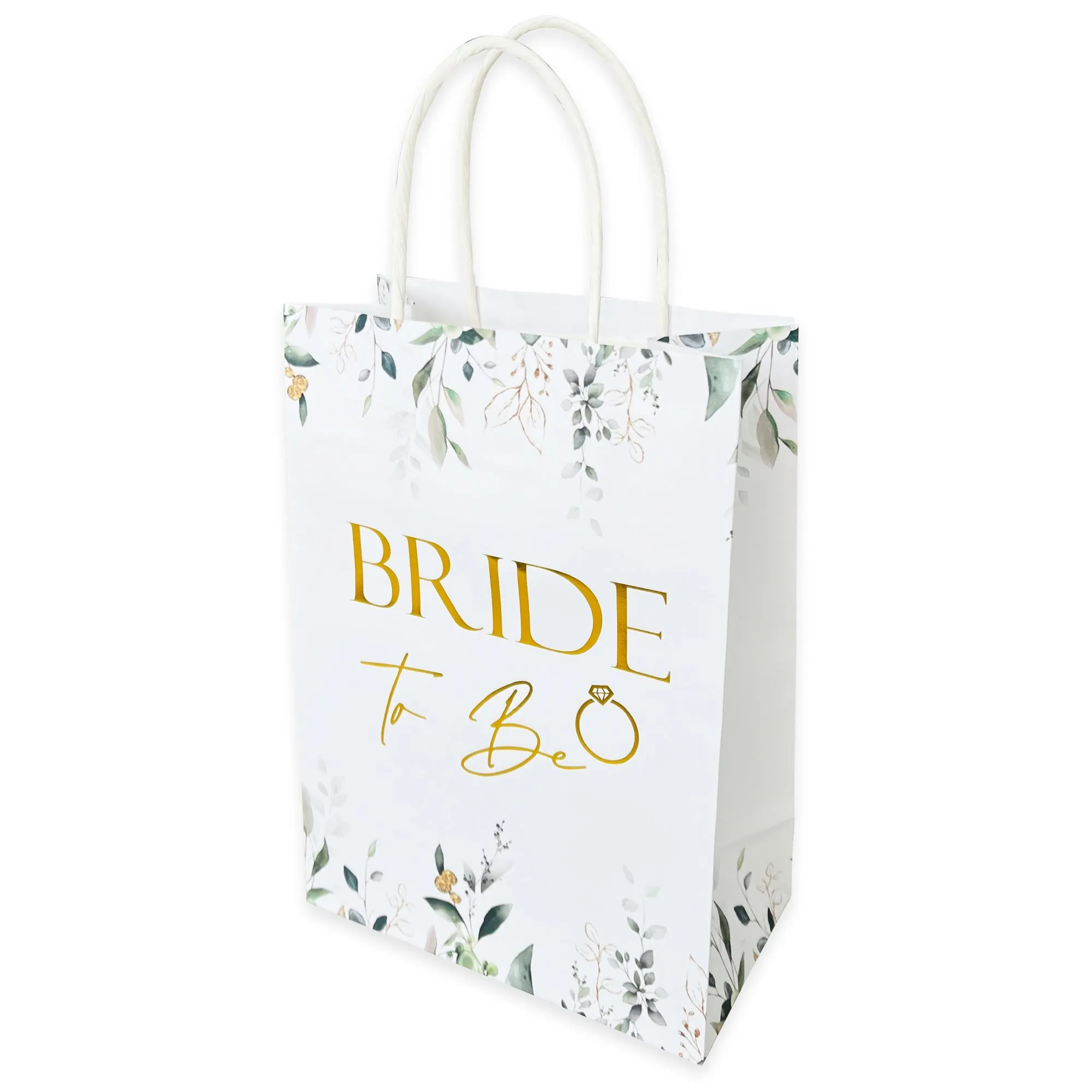 Bride to Be Paper Bag White Botanical with Gold Foil Text Hen Party Team Bride
