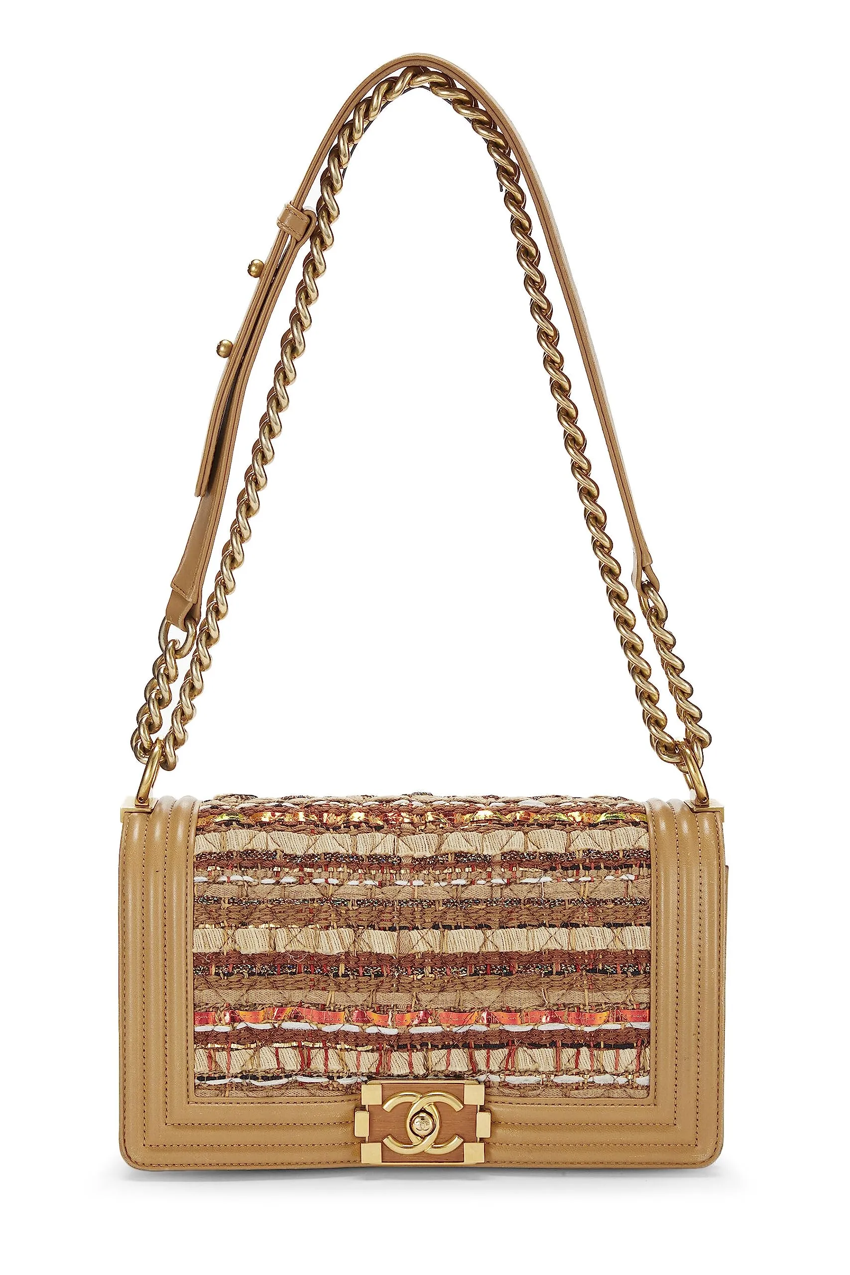 Chanel,  Beige Tweed Boy Bag Medium, Beige