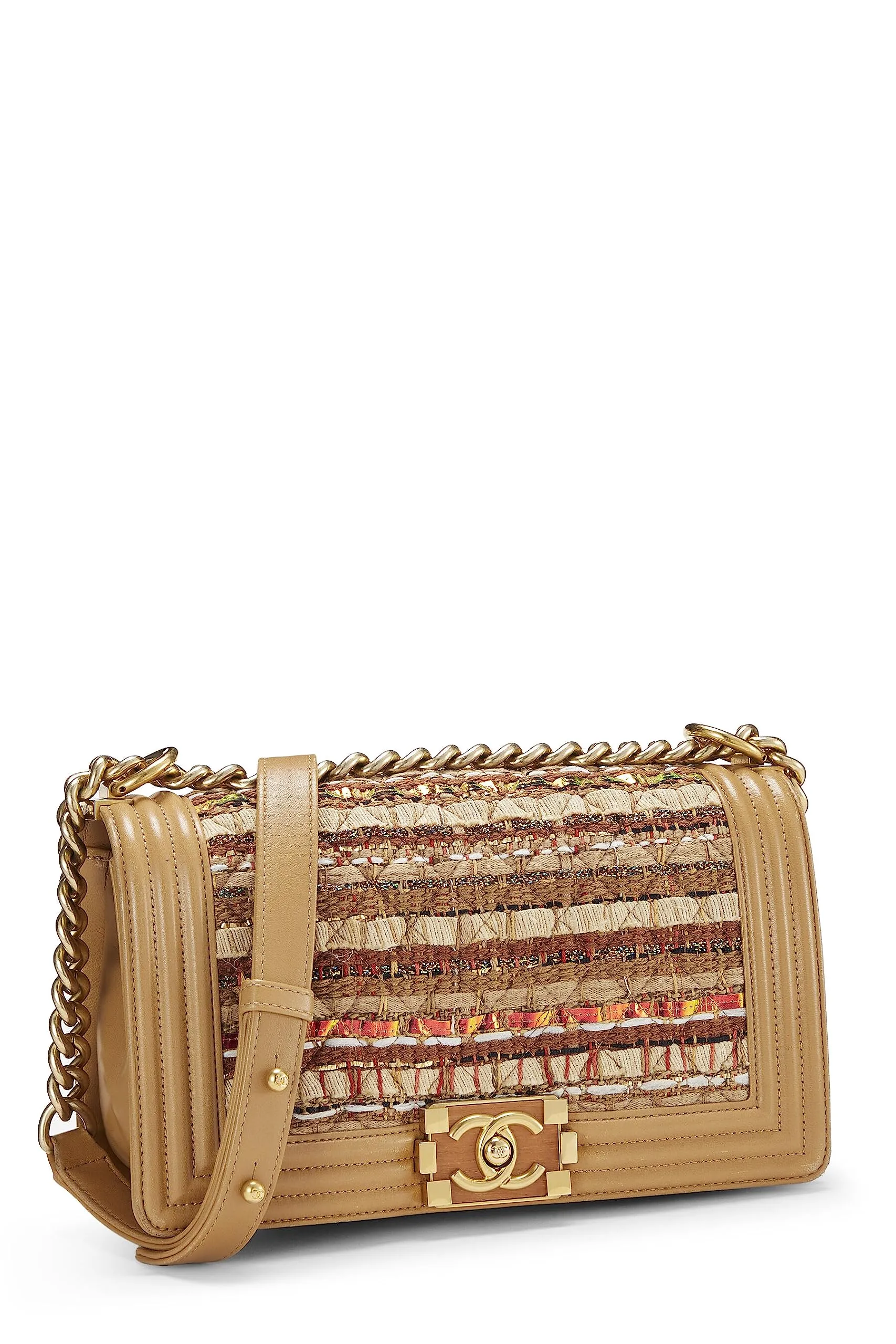 Chanel,  Beige Tweed Boy Bag Medium, Beige