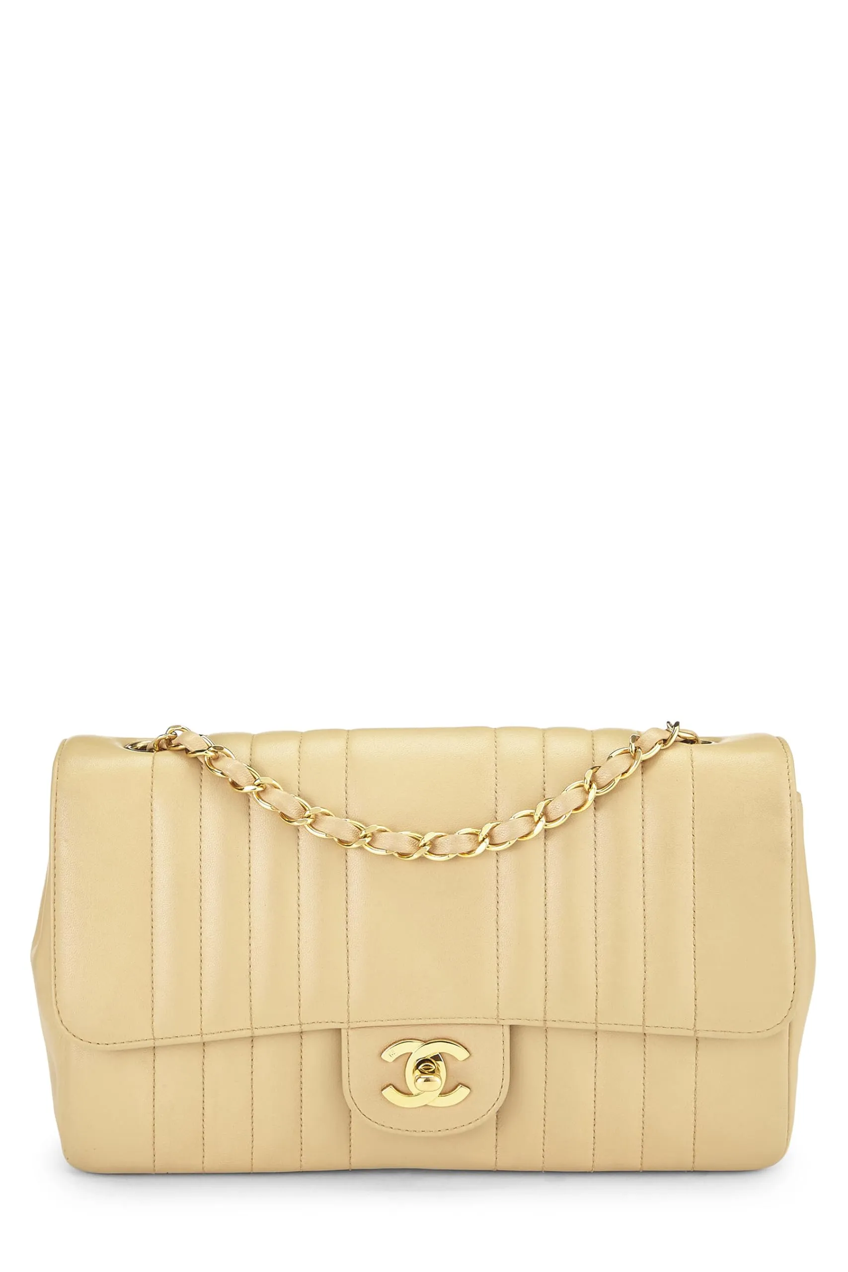 Chanel,  Beige Vertical Lambskin Half Flap Medium, Beige