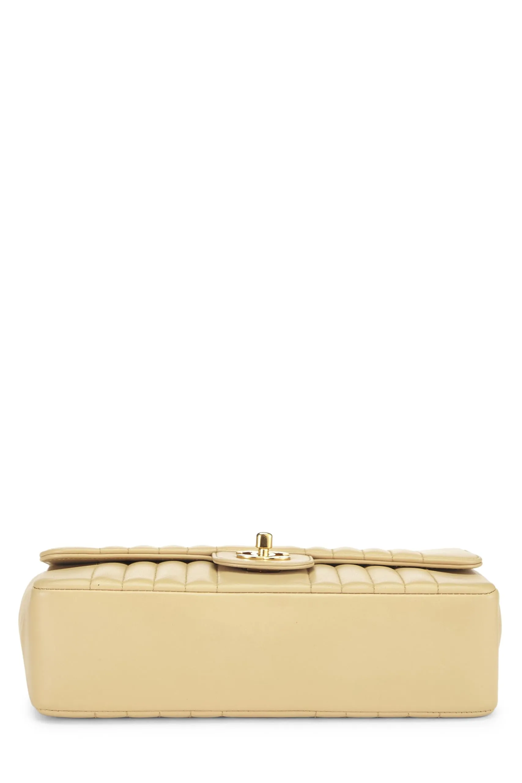 Chanel,  Beige Vertical Lambskin Half Flap Medium, Beige