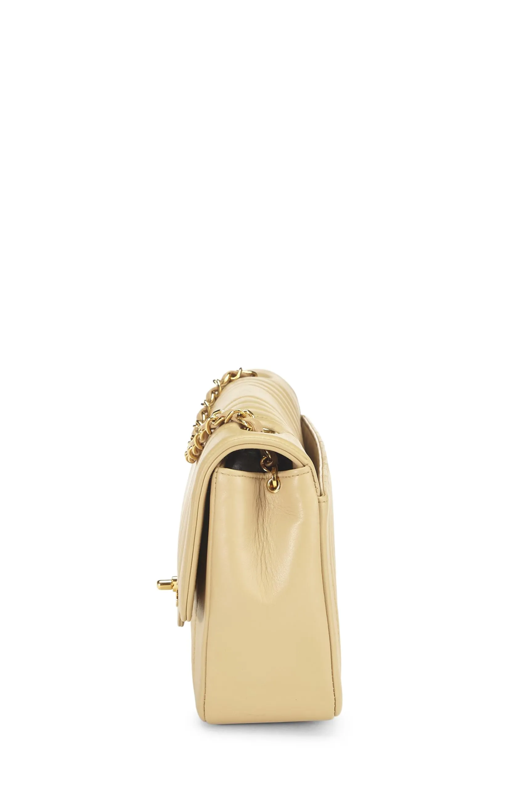 Chanel,  Beige Vertical Lambskin Half Flap Medium, Beige