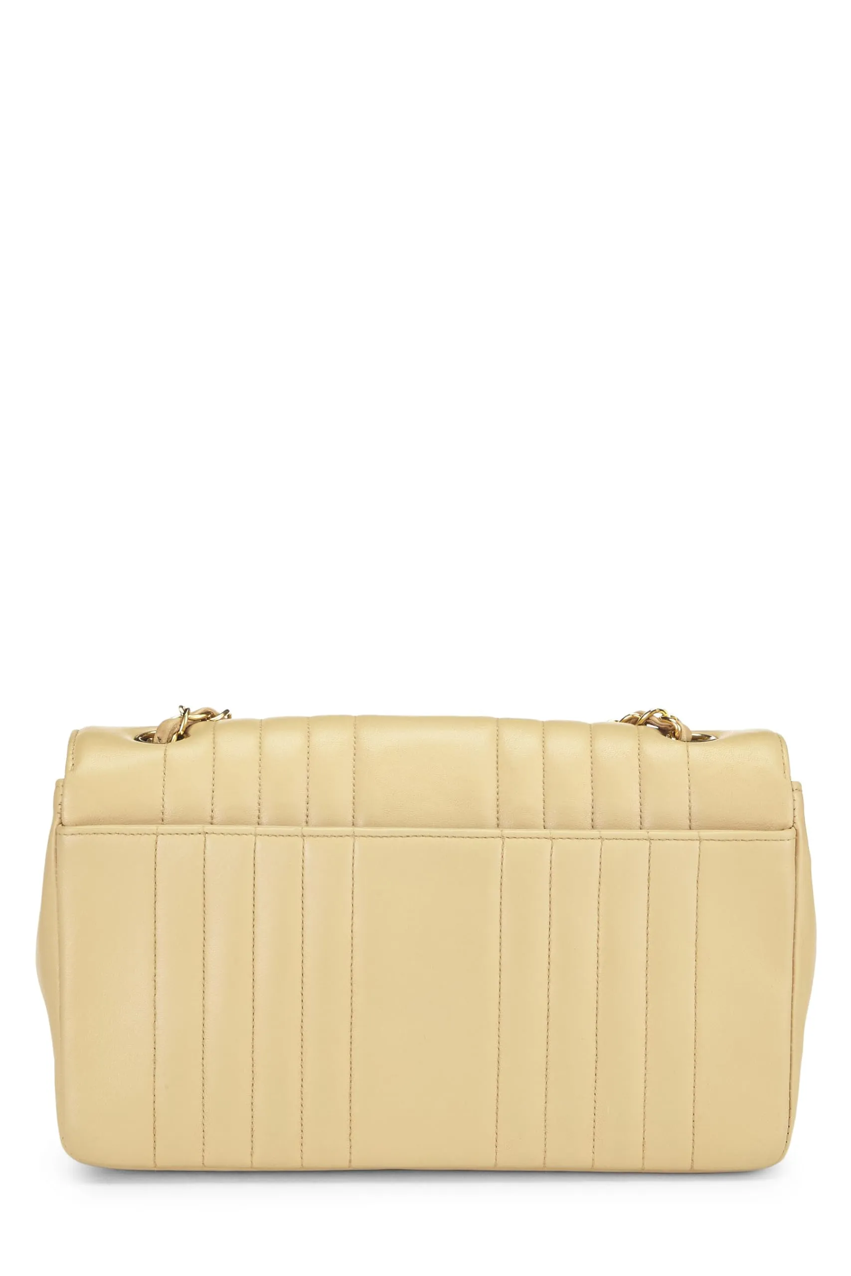 Chanel,  Beige Vertical Lambskin Half Flap Medium, Beige