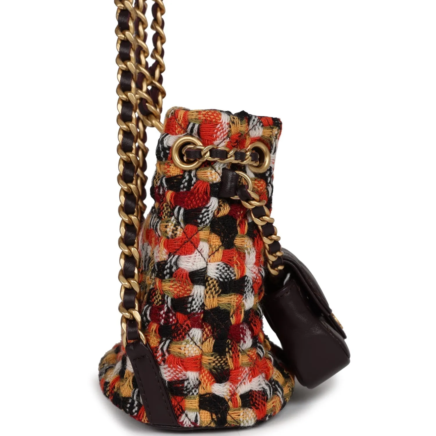 Chanel Small Drawstring Backpack Multicolored Tweed Antique Gold Hardware