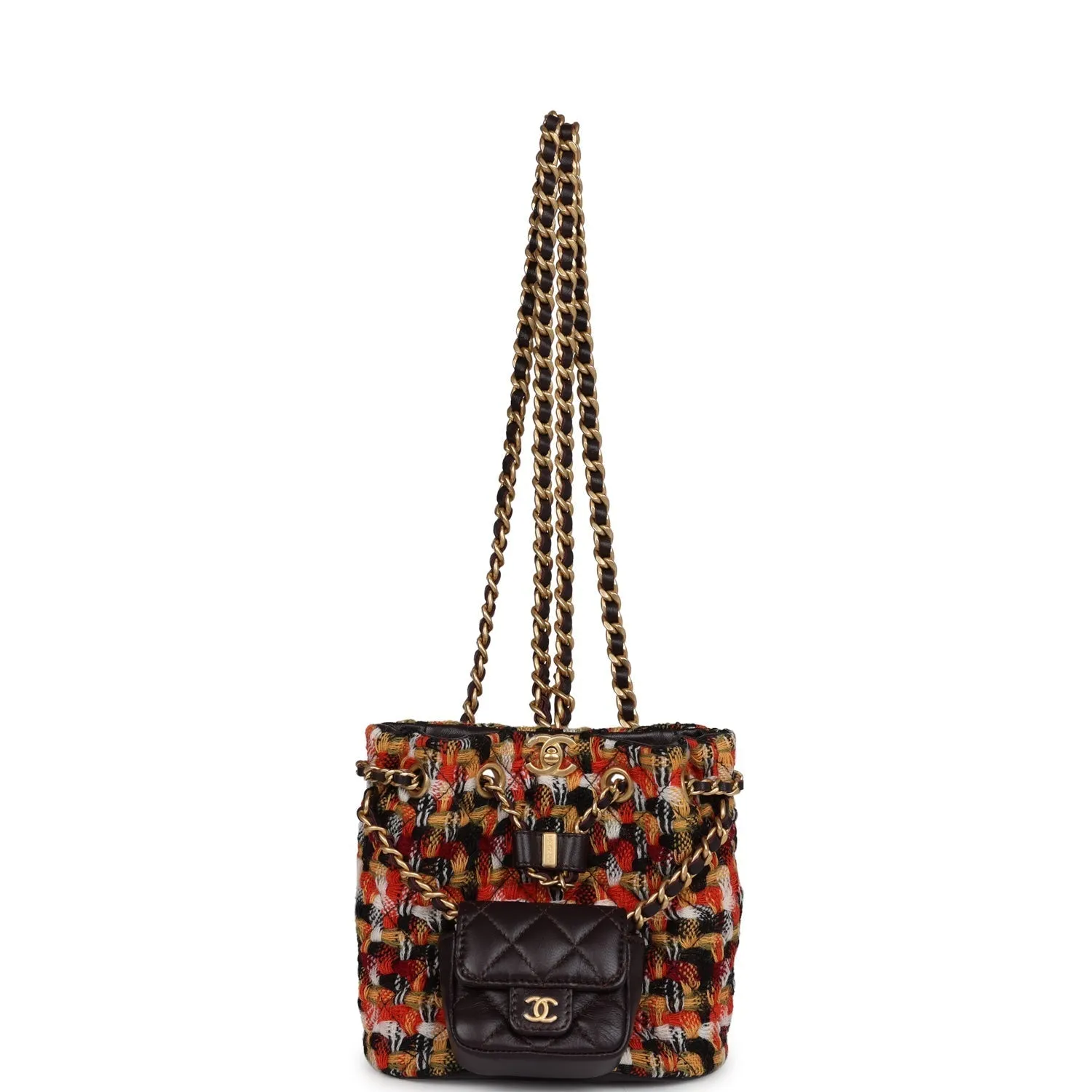 Chanel Small Drawstring Backpack Multicolored Tweed Antique Gold Hardware