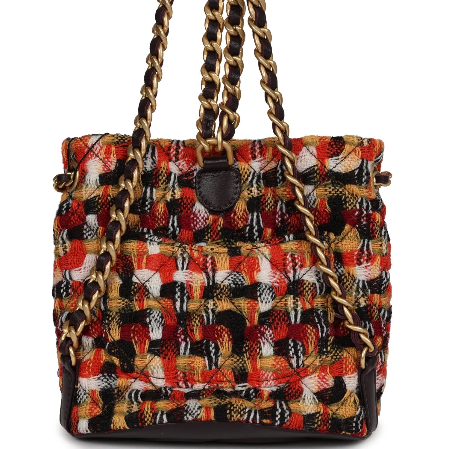 Chanel Small Drawstring Backpack Multicolored Tweed Antique Gold Hardware