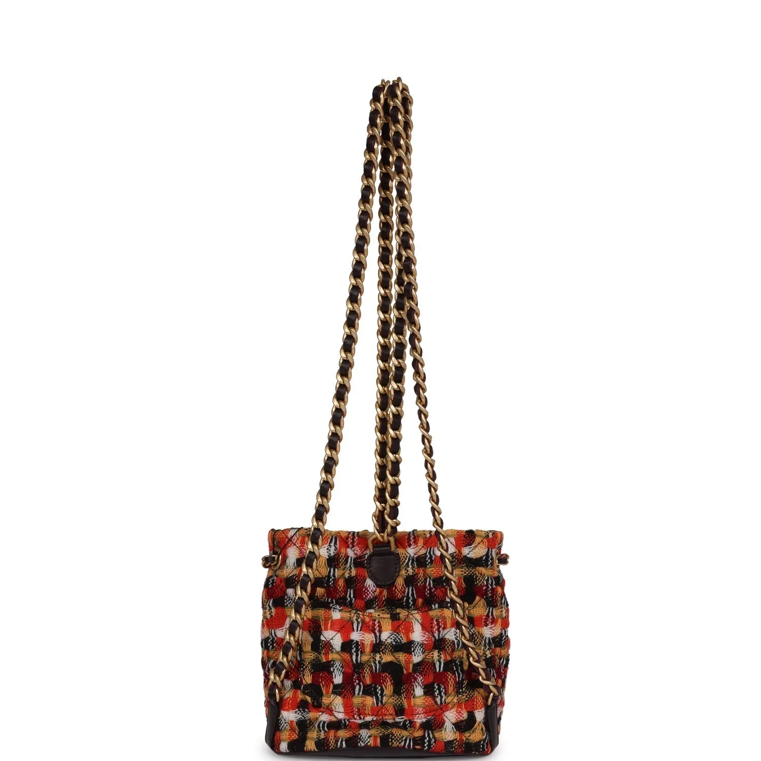 Chanel Small Drawstring Backpack Multicolored Tweed Antique Gold Hardware