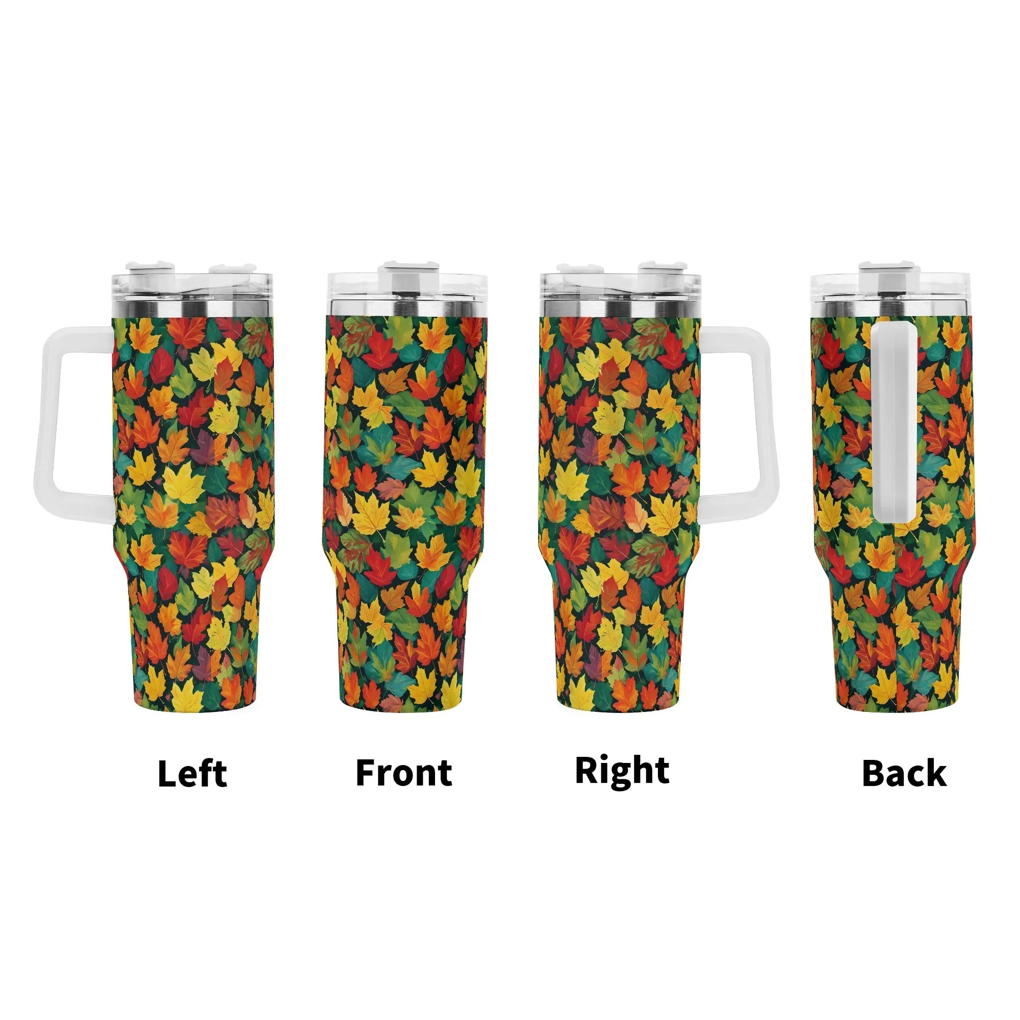 Colorful Leaves 40oz Stainless Steel Tumbler Gift With White Handle and Straw