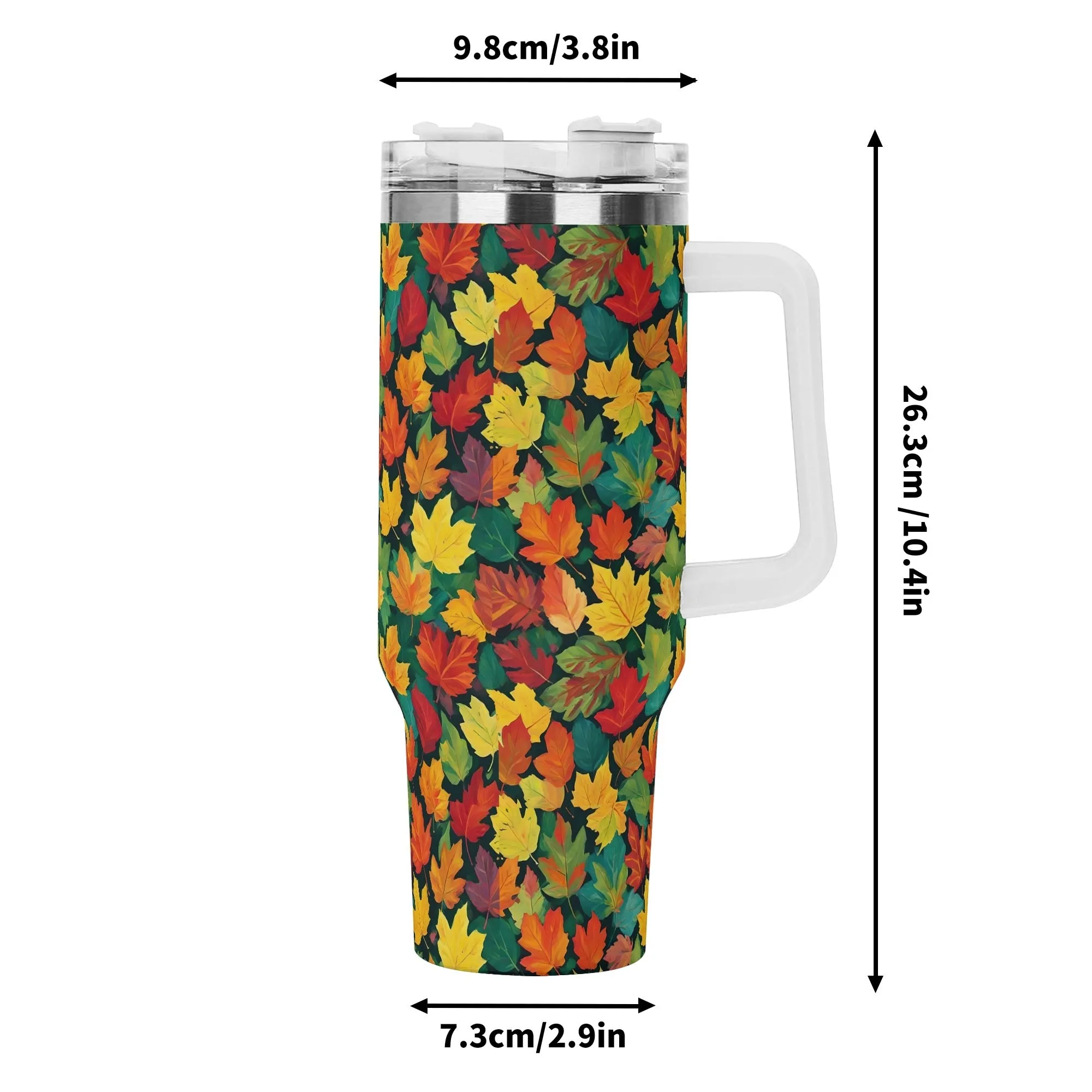 Colorful Leaves 40oz Stainless Steel Tumbler Gift With White Handle and Straw