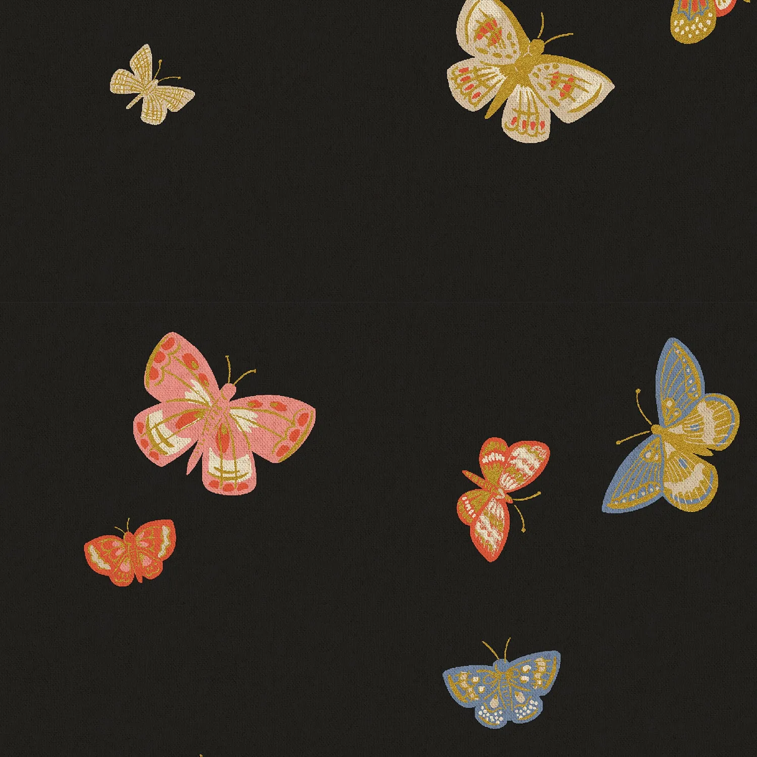 Cotton and Steel - Rifle Paper Co. - Canvas - English Rose - Butterfly House - Black Metallic
