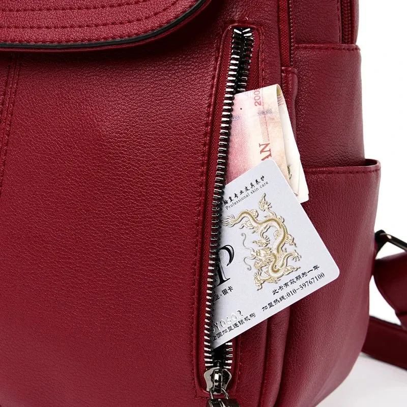Fashion Zipper Backpack for Women Large Capacity Leather Shoulder Bag for Girls School Bag for Teenage Girls