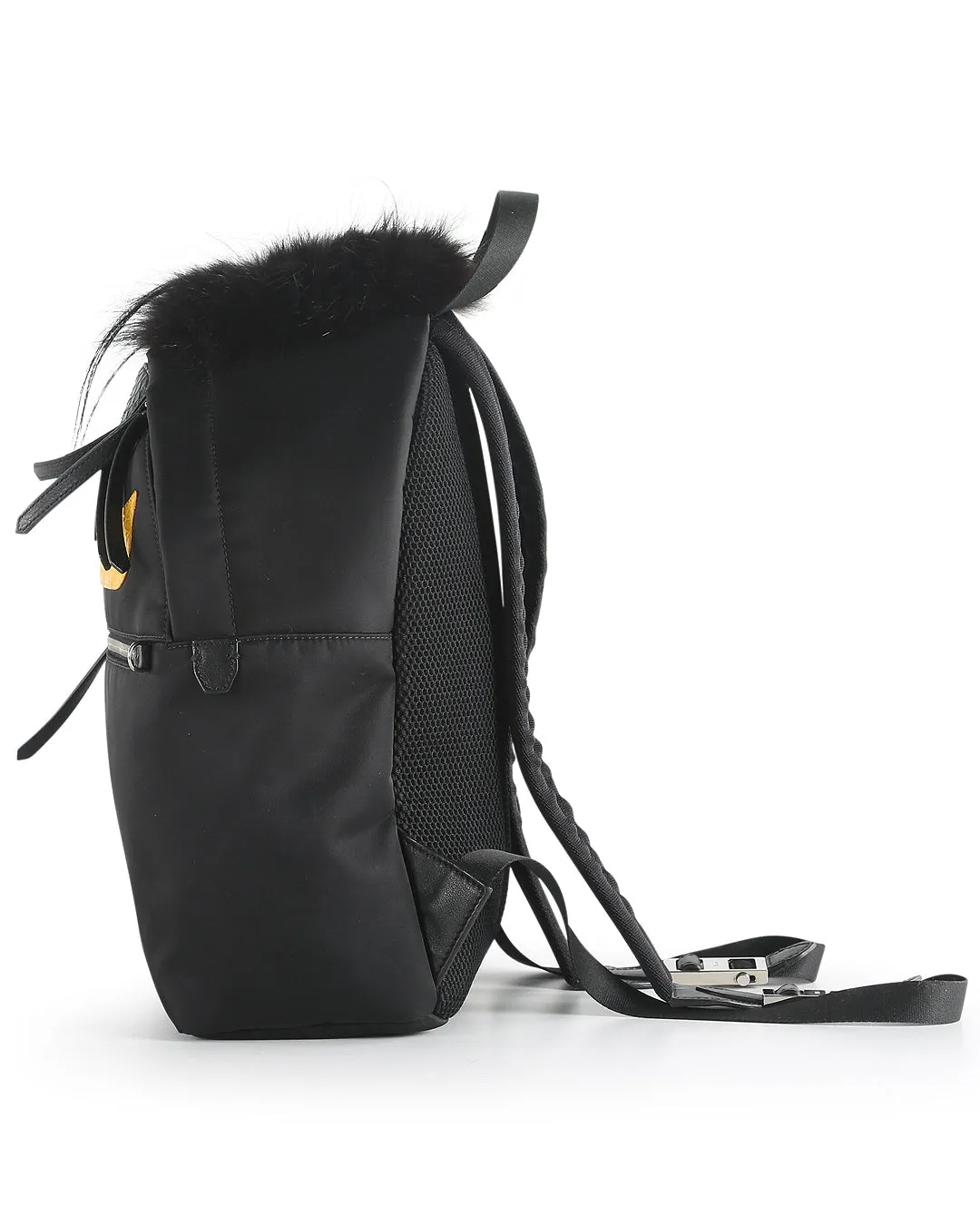 FENDI Black Nylon, Leather, and Fur Monster Eyes Backpack