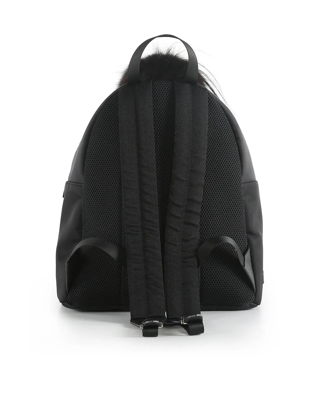 FENDI Black Nylon, Leather, and Fur Monster Eyes Backpack
