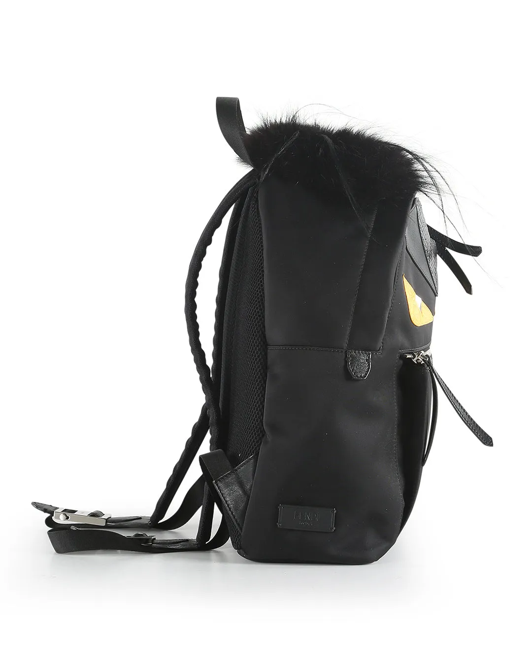 FENDI Black Nylon, Leather, and Fur Monster Eyes Backpack
