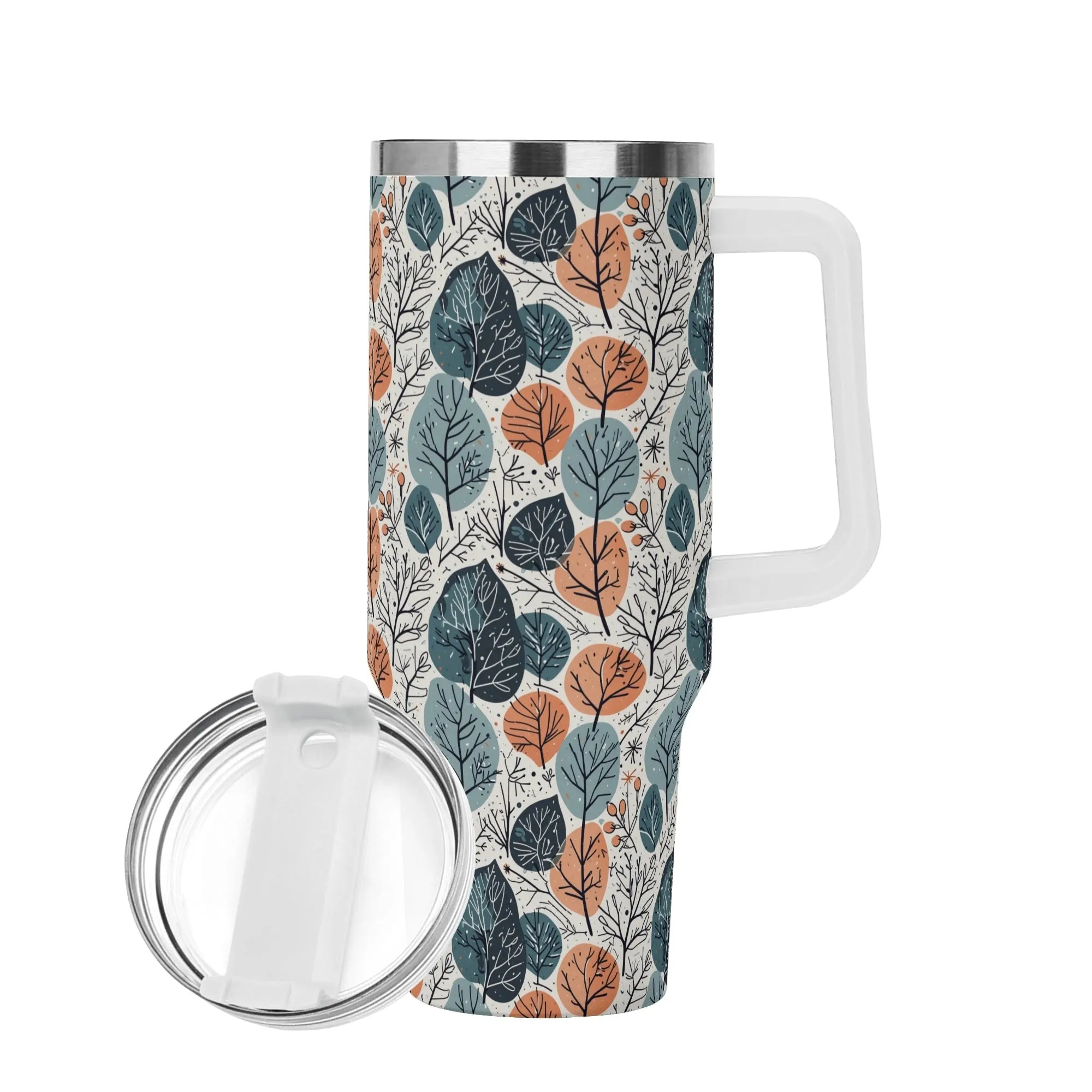 Freezing Leaves 40oz Stainless Steel Tumbler Gift With White Handle and Straw