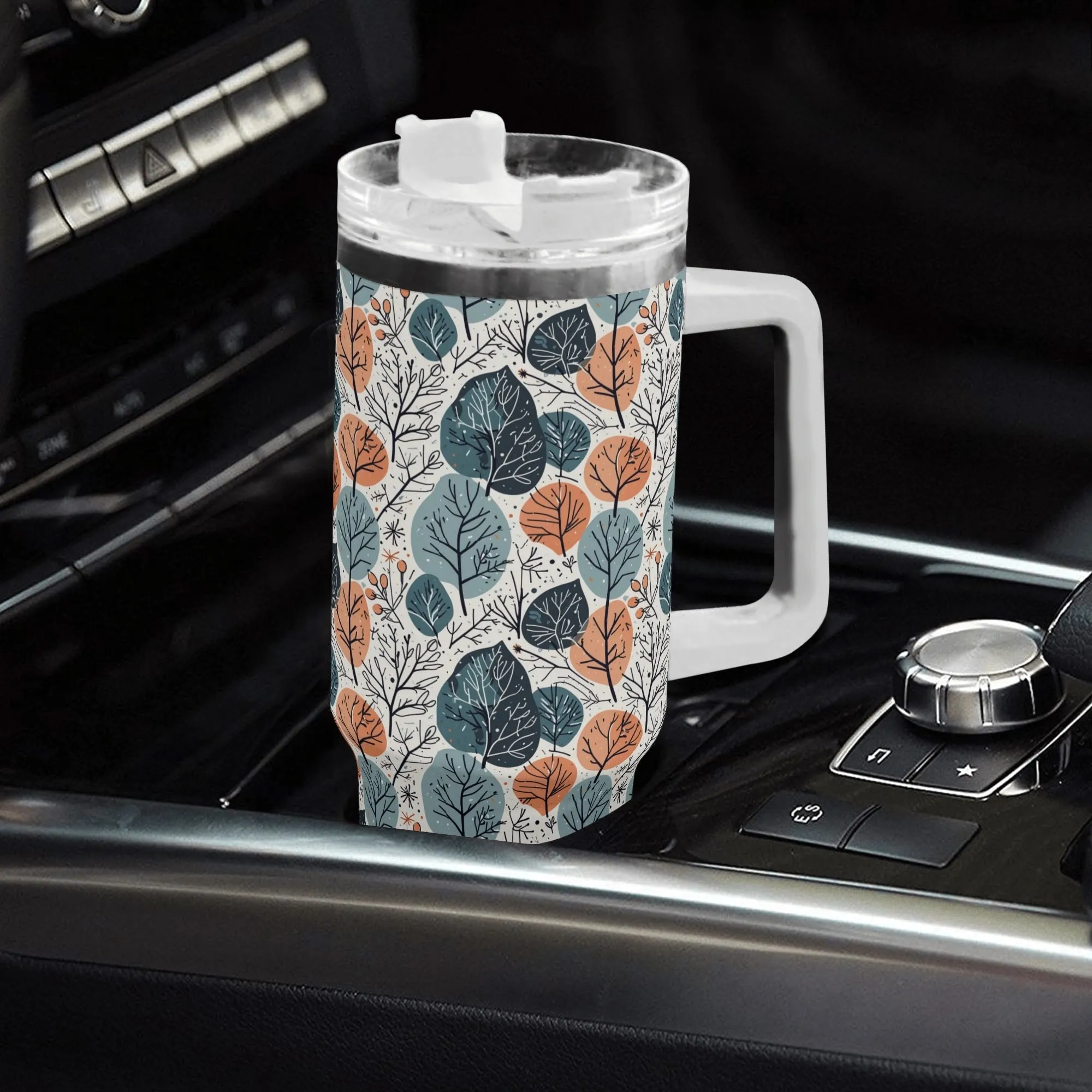 Freezing Leaves 40oz Stainless Steel Tumbler Gift With White Handle and Straw