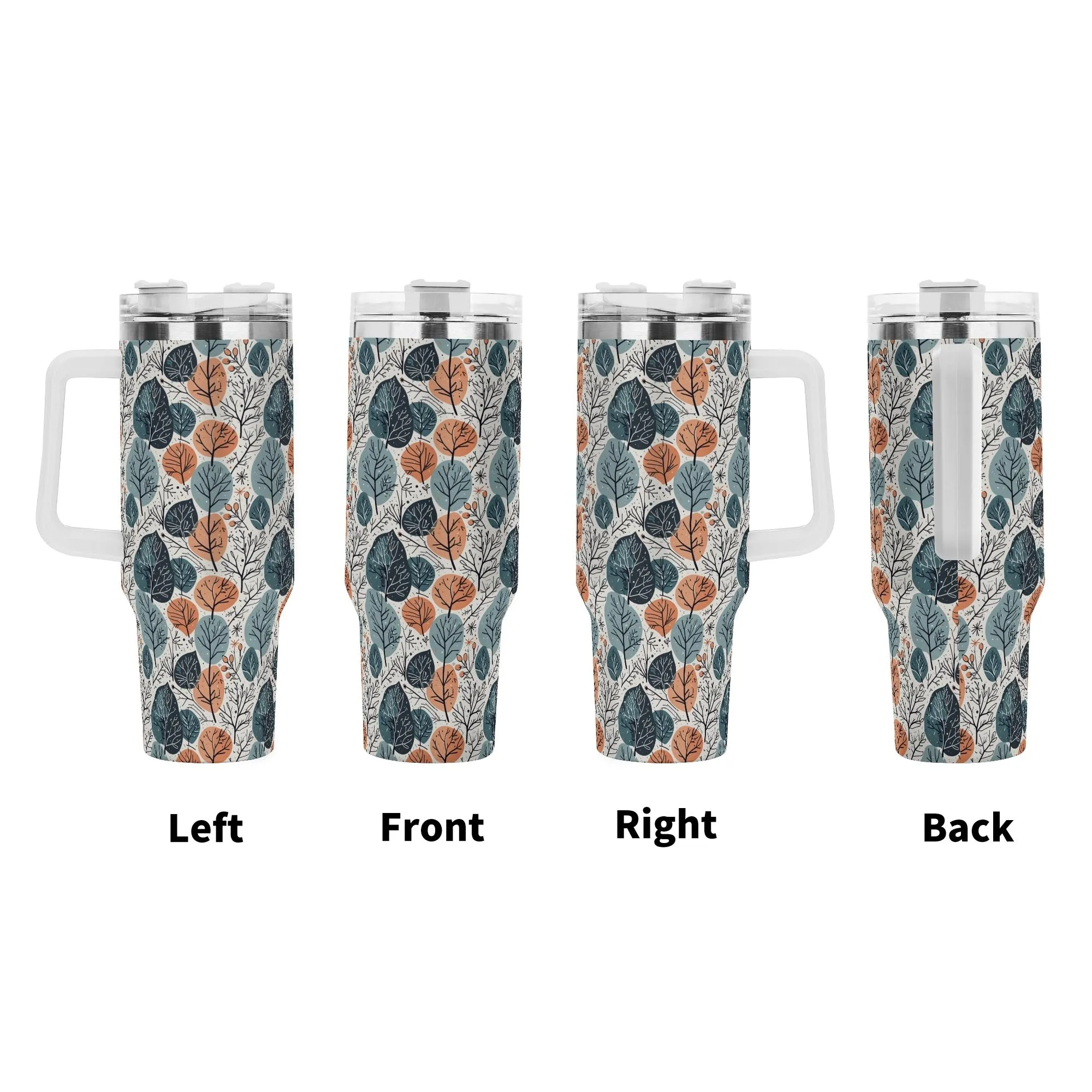 Freezing Leaves 40oz Stainless Steel Tumbler Gift With White Handle and Straw