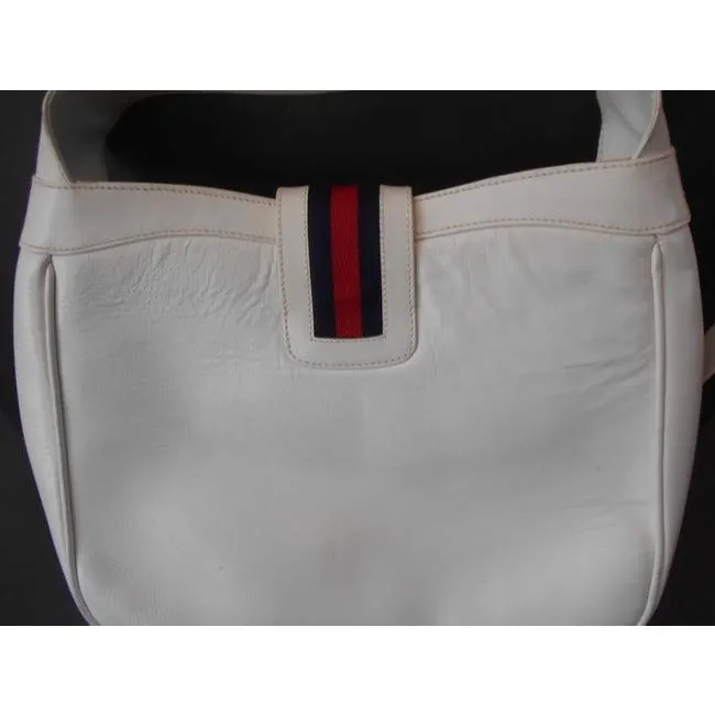 Gucci Vintage Pursesdesigner Purses White Leather With Red And Blue Striped Accent And Large Gold G