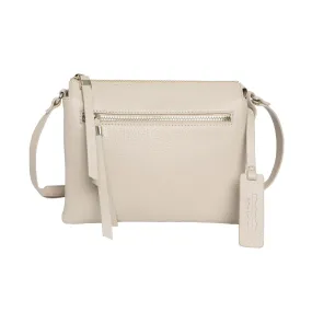 Modapelle - Cow Leather Multi Compartment Cross Body Bag in Ivory | Moda6711