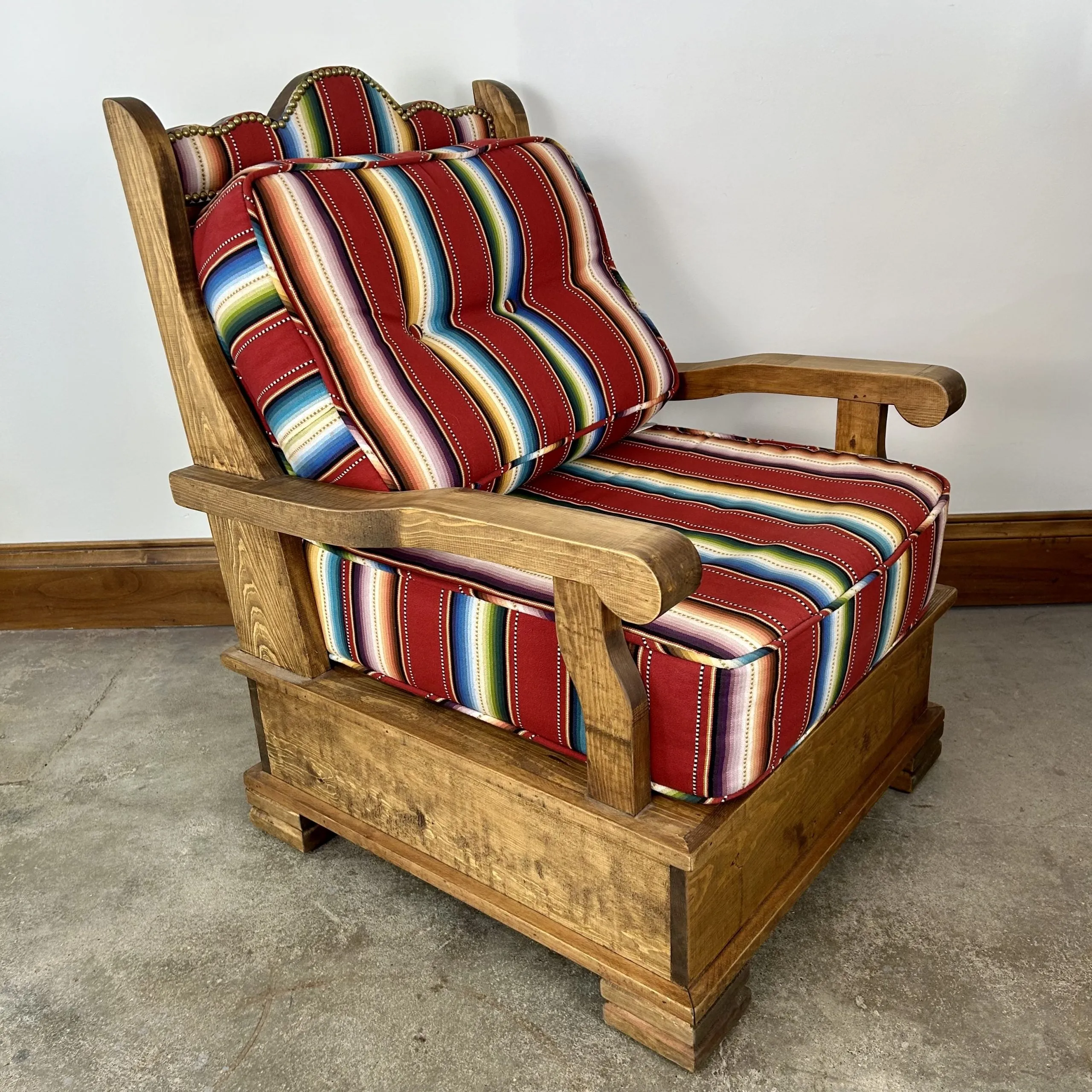 Pair of Cabin Chairs, Rustic in Style, Pine Frames, Upholstered Cushions