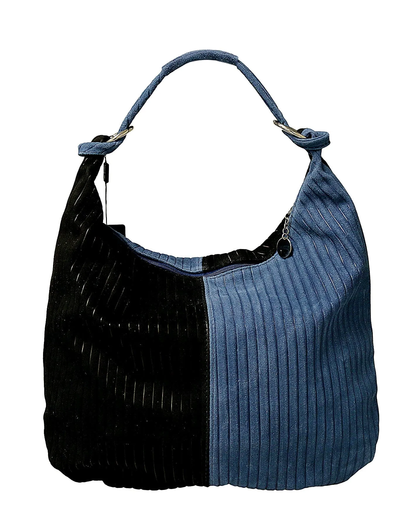 Pierre Cardin Black Blue Leather Large Hobo Relaxed Suede Shoulder Bag