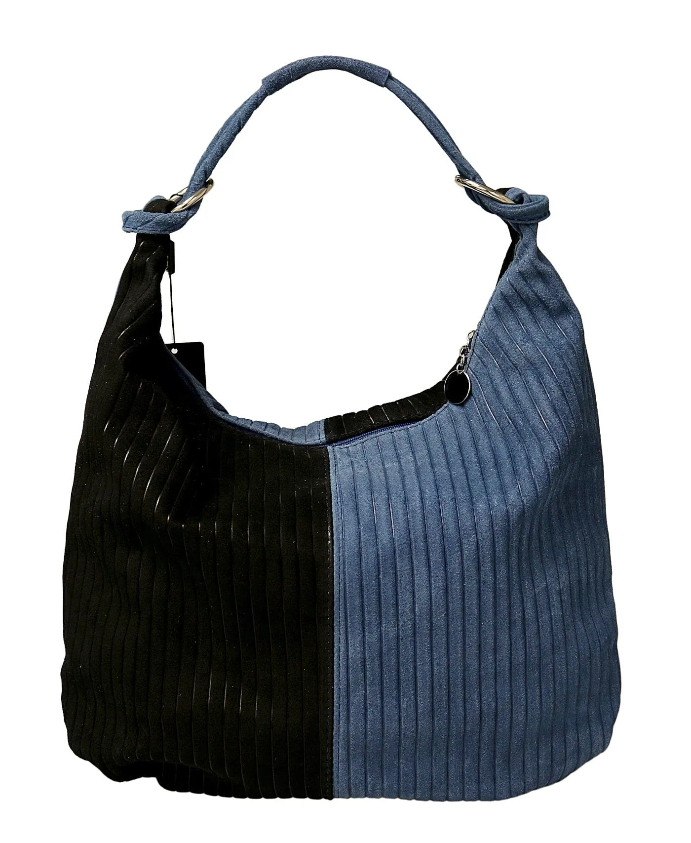 Pierre Cardin Black Blue Leather Large Hobo Relaxed Suede Shoulder Bag