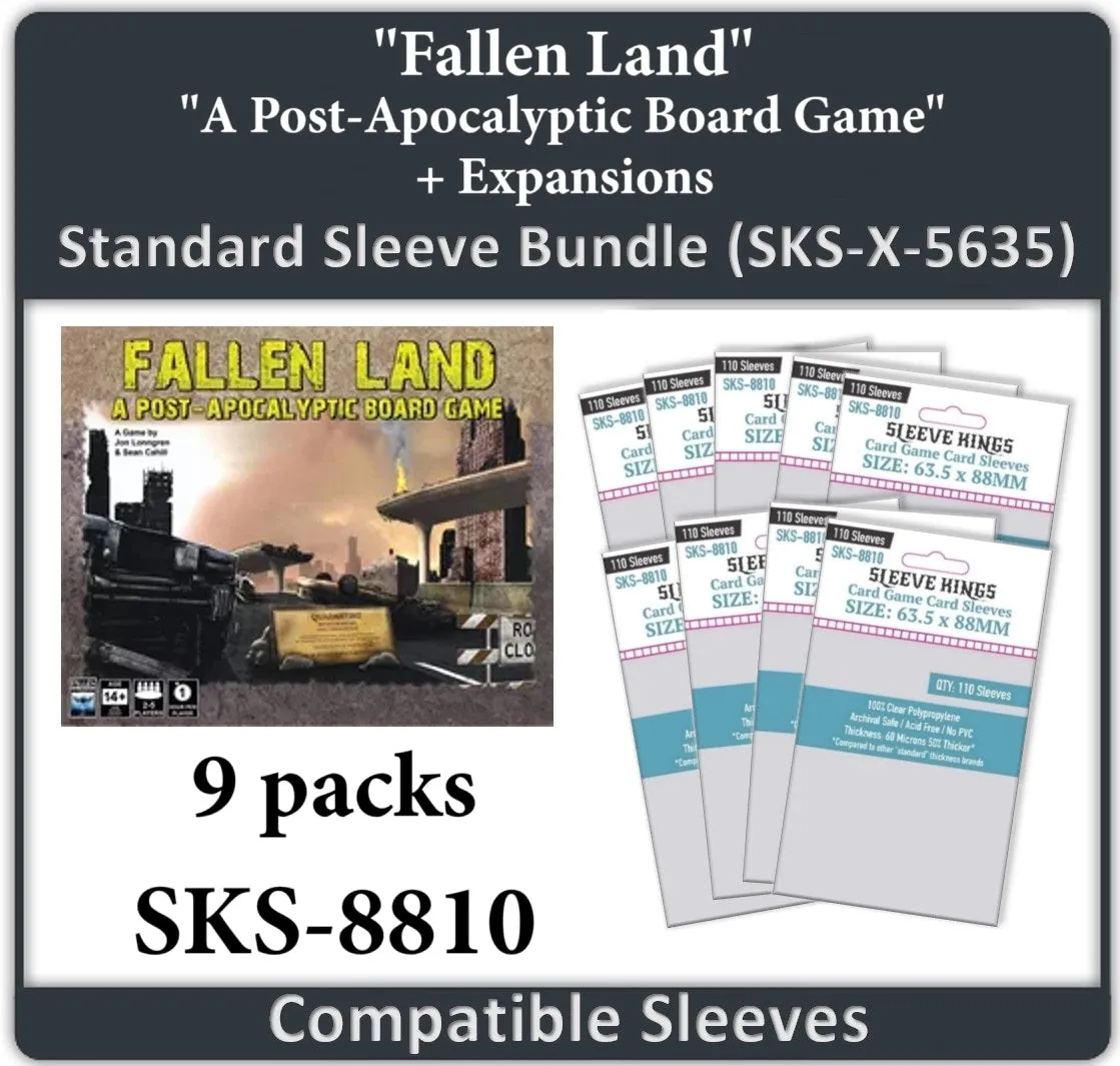 "Fallen Land: A Post Apocalyptic Board Game"   Expansions Compatible Card Sleeve Bundle (8810 X 9)