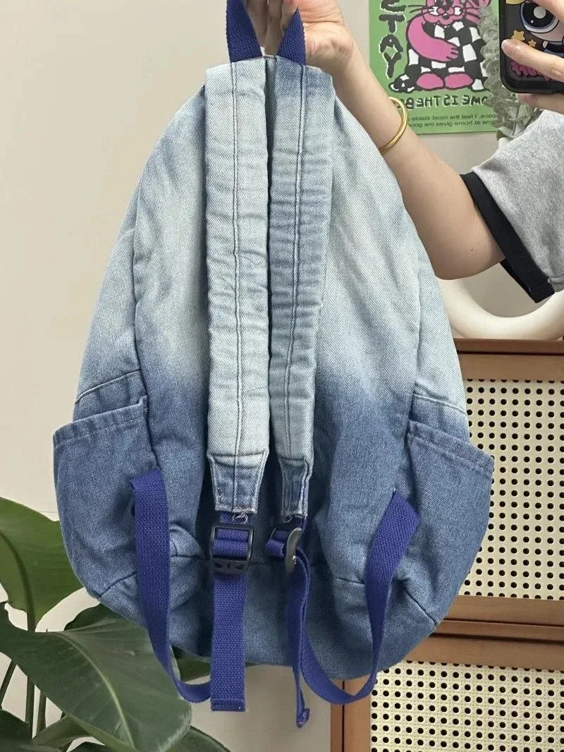 UAKISS  -  Y2k Bag 2024 New High-capacity Denim Blue Backpacks for Women Popular Five Star Canvas School Bag for Teenage Bolsa Mujer